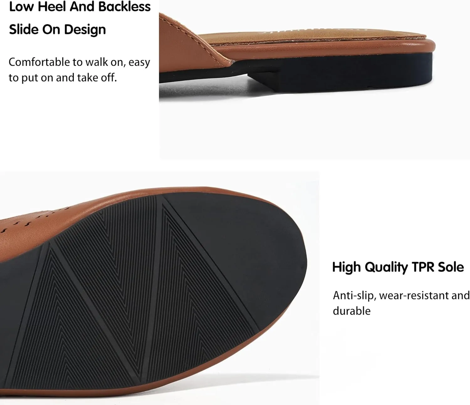 FUDYNMALC Mules for Women Flats Comfortable Round Toe Womens Mules Shoes Breathable Slip On Backless Slide Loafers for Women