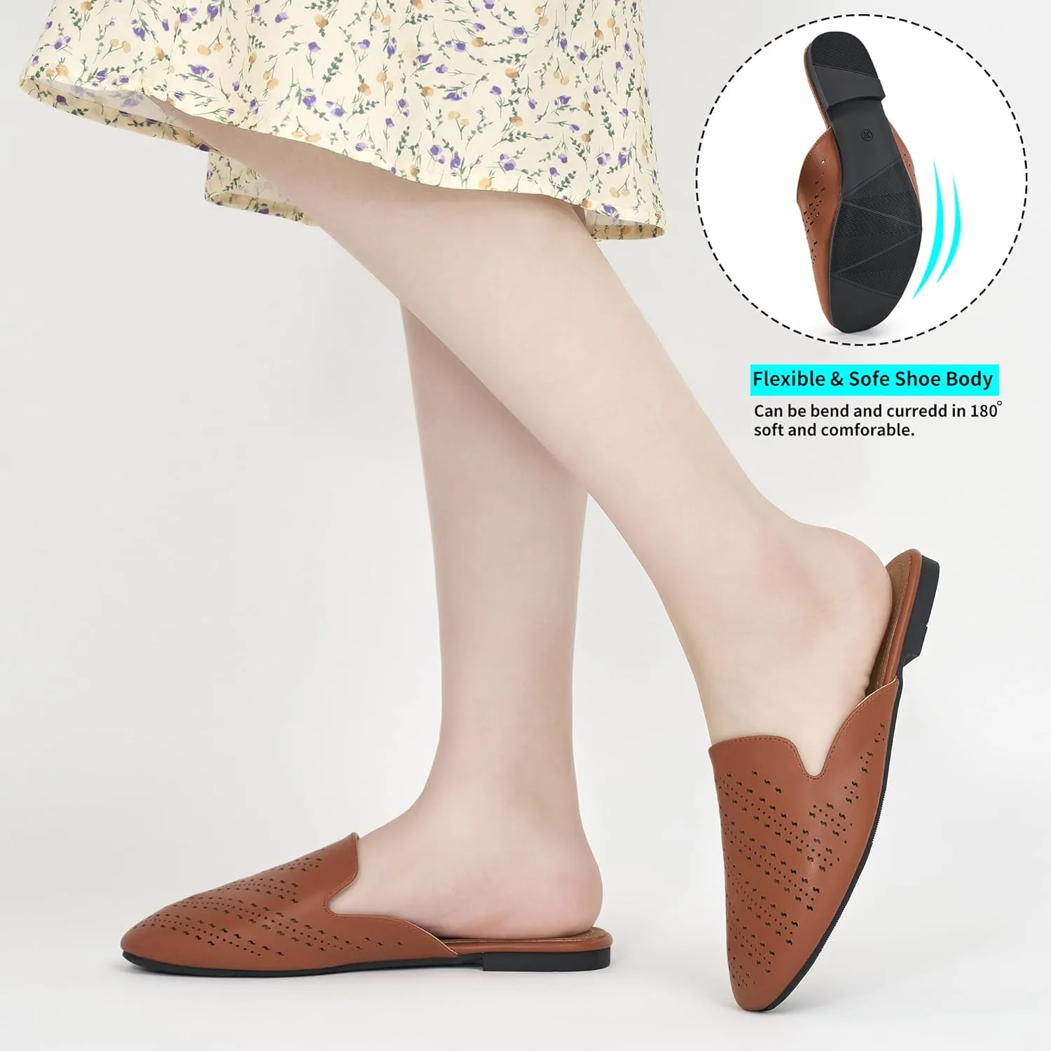 FUDYNMALC Mules for Women Flats Comfortable Round Toe Womens Mules Shoes Breathable Slip On Backless Slide Loafers for Women