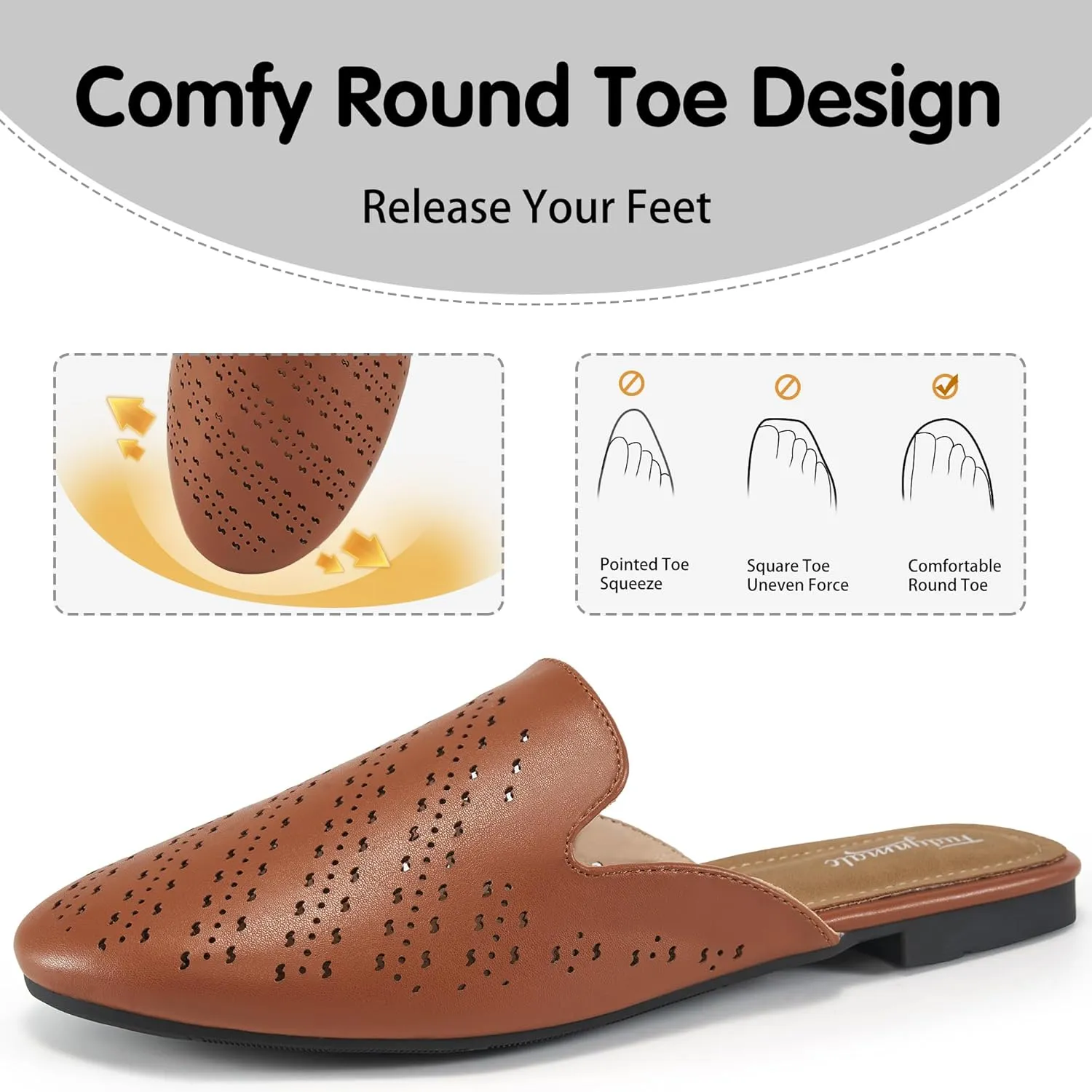 FUDYNMALC Mules for Women Flats Comfortable Round Toe Womens Mules Shoes Breathable Slip On Backless Slide Loafers for Women