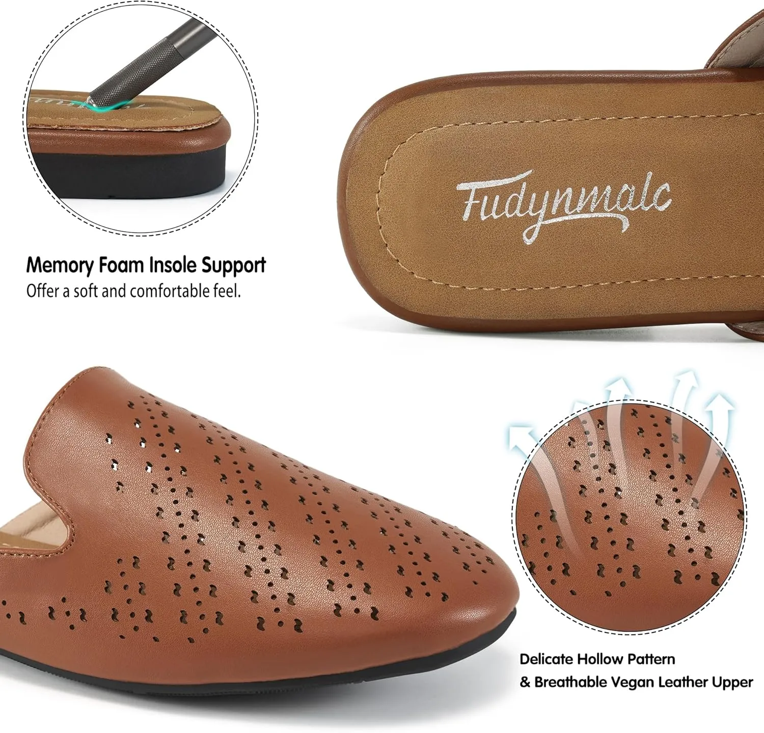 FUDYNMALC Mules for Women Flats Comfortable Round Toe Womens Mules Shoes Breathable Slip On Backless Slide Loafers for Women