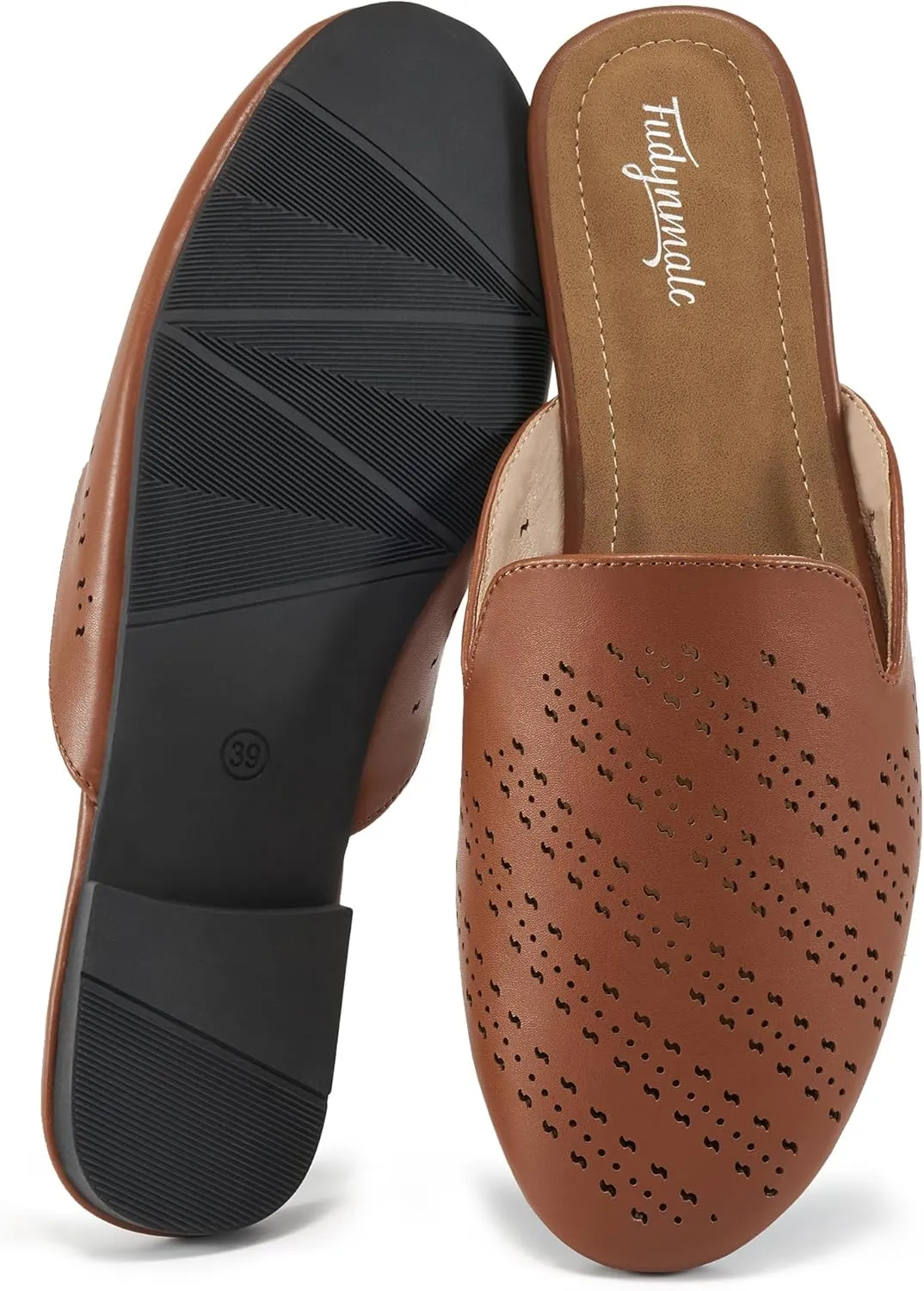 FUDYNMALC Mules for Women Flats Comfortable Round Toe Womens Mules Shoes Breathable Slip On Backless Slide Loafers for Women