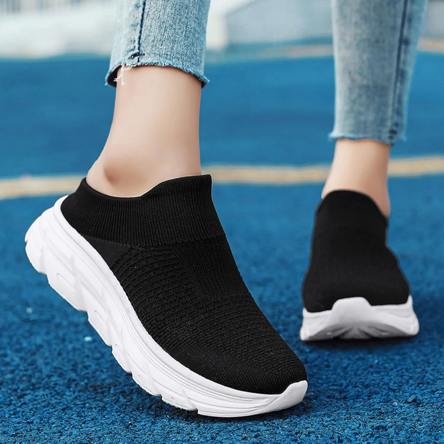 FUNCOS Women's Breathable Mesh Mules Slip-On – Lightweight Summer Casual Shoes for Walking, Closed Toe with Arch Support
