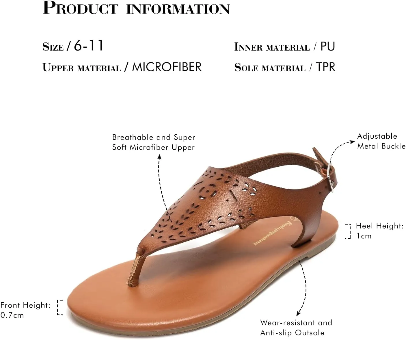 FUNKYMONKEY Thong Flat Sandals, Women's Casual T-Strap and Adjustable Ankle Buckle for Summer Beach Sandals