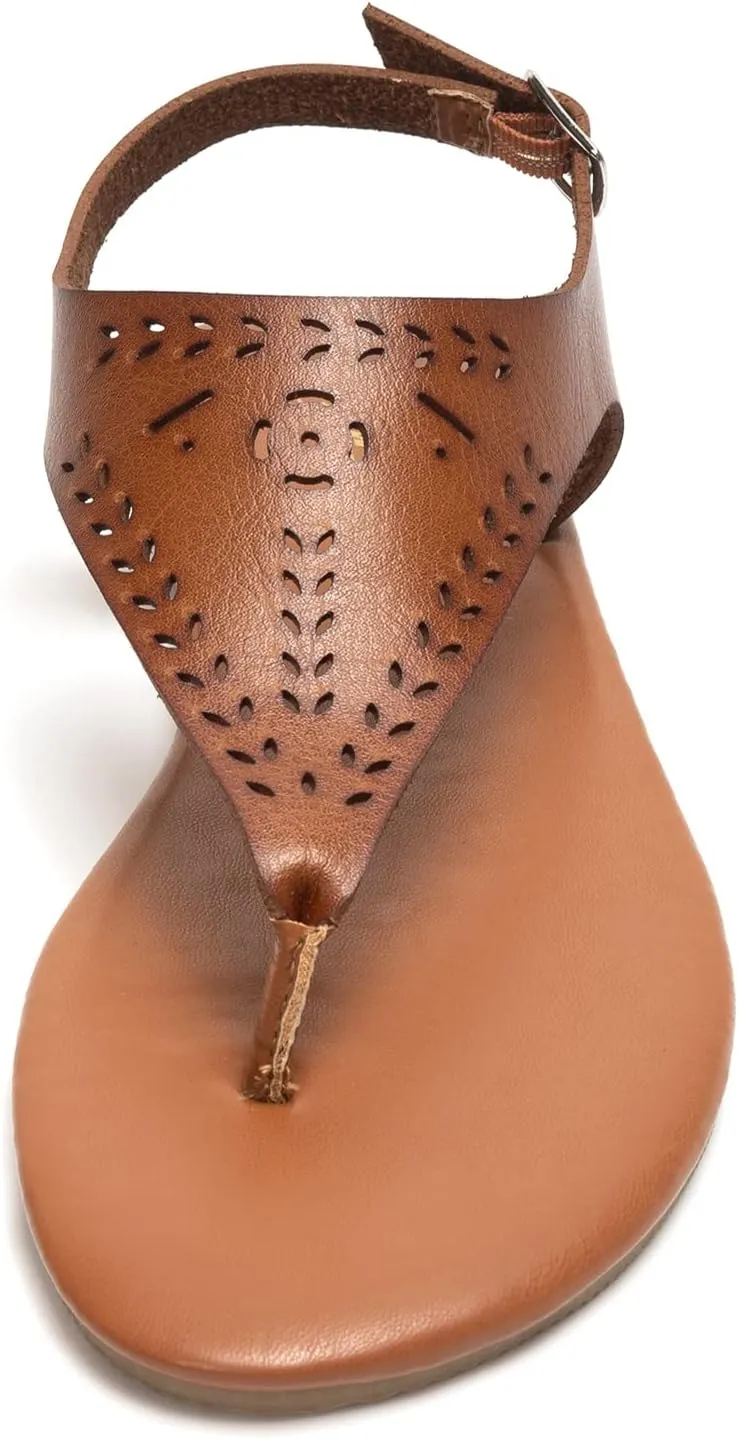 FUNKYMONKEY Thong Flat Sandals, Women's Casual T-Strap and Adjustable Ankle Buckle for Summer Beach Sandals