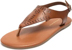 FUNKYMONKEY Thong Flat Sandals, Women's Casual T-Strap and Adjustable Ankle Buckle for Summer Beach Sandals