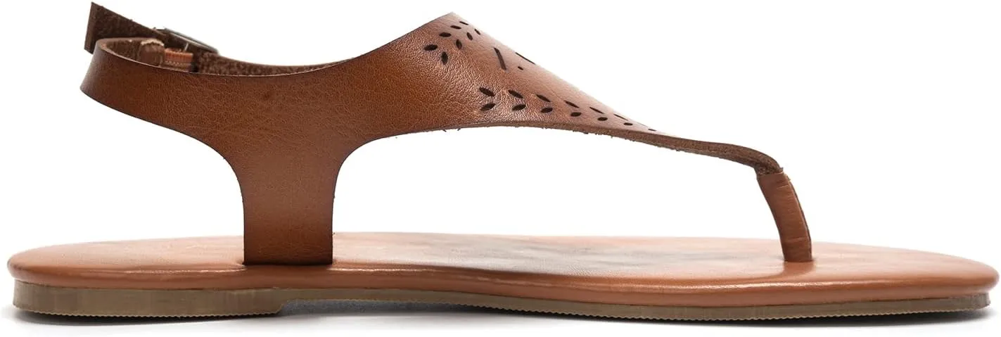 FUNKYMONKEY Thong Flat Sandals, Women's Casual T-Strap and Adjustable Ankle Buckle for Summer Beach Sandals
