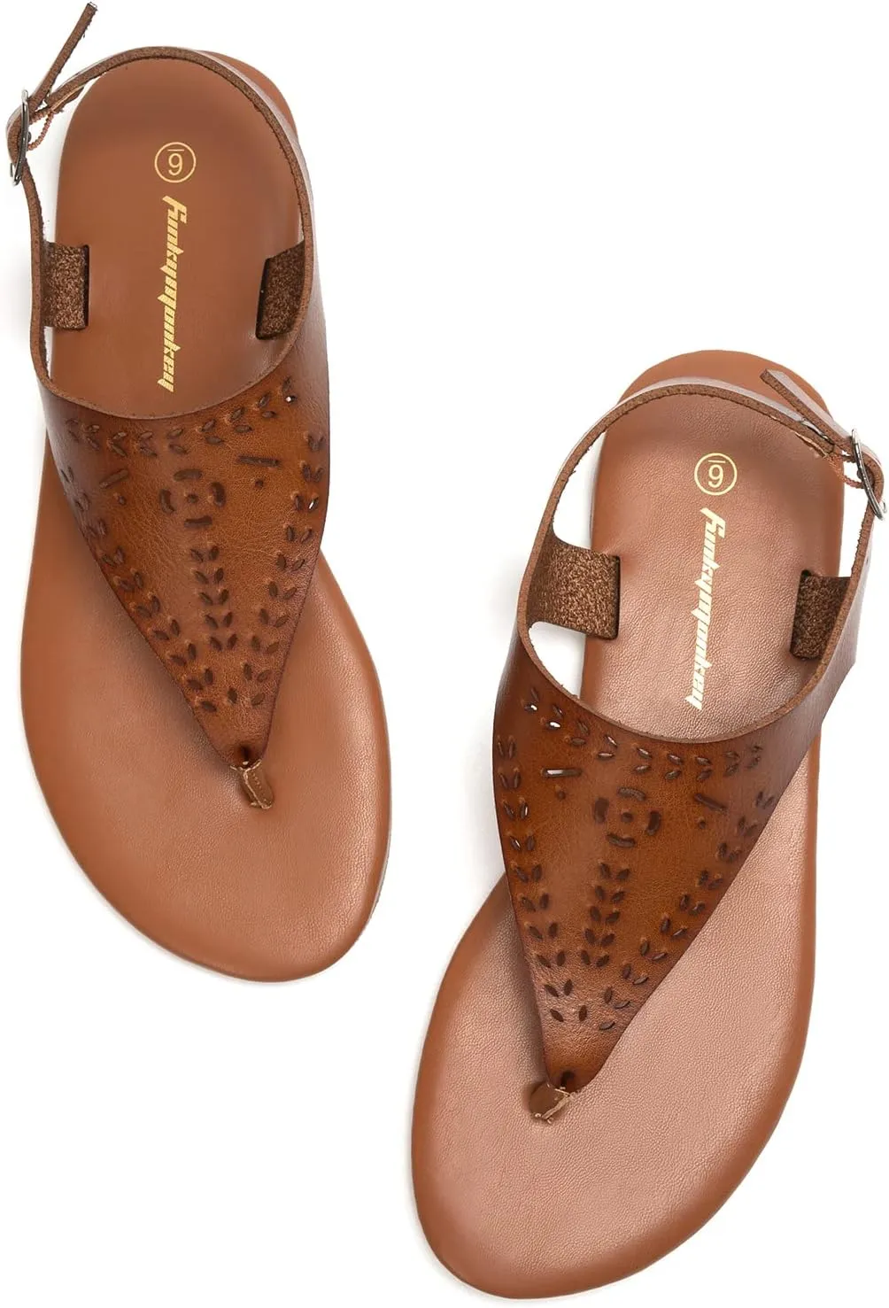 FUNKYMONKEY Thong Flat Sandals, Women's Casual T-Strap and Adjustable Ankle Buckle for Summer Beach Sandals