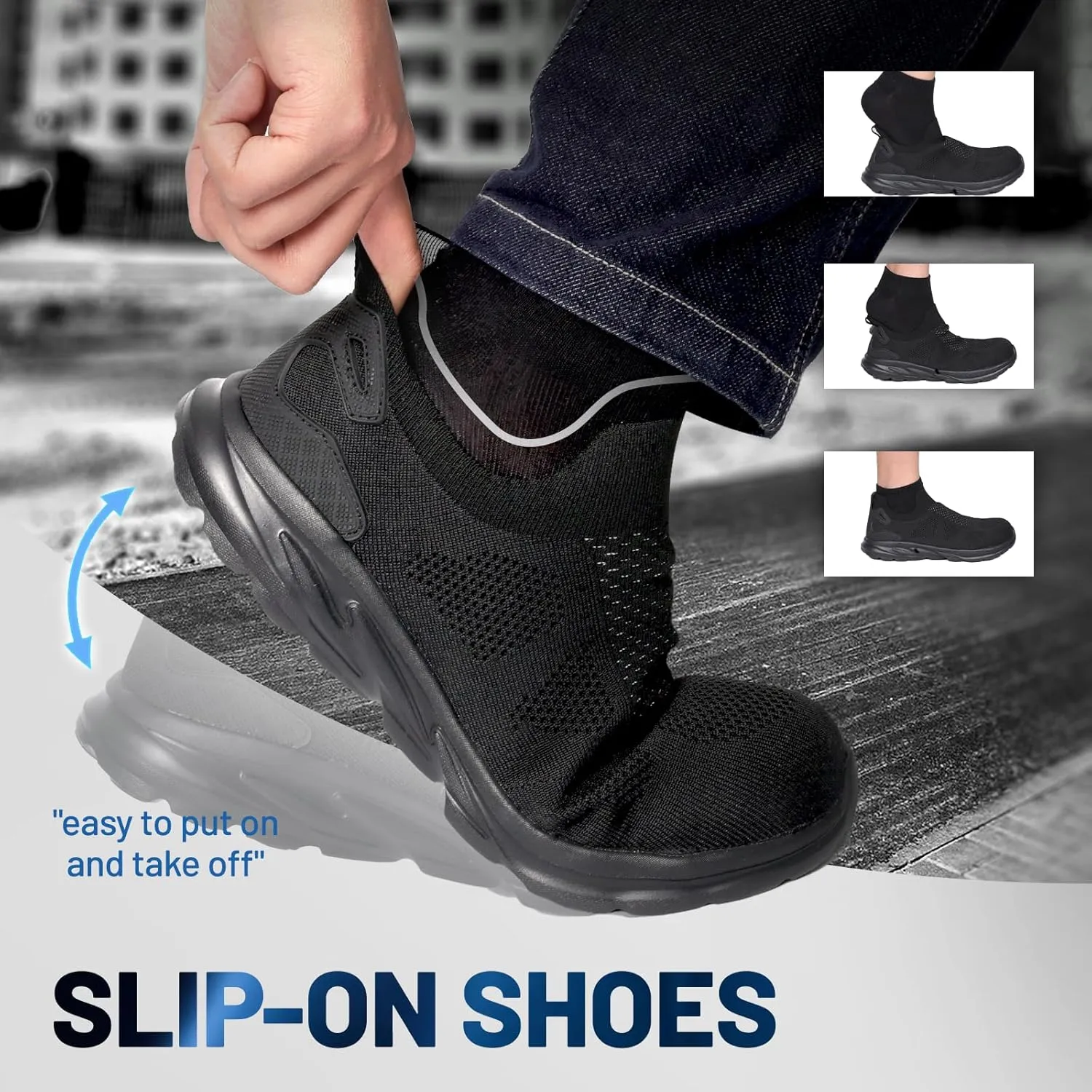 Furuian Slip On Steel Toe Safety Shoes for Men Lightweight Breathable Steel Toe Work Sneakers Comfortable Non Slip Safety Work Tennis Shoes for Men Black