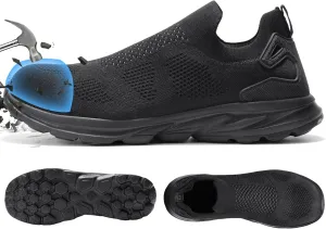 Furuian Slip On Steel Toe Safety Shoes for Men Lightweight Breathable Steel Toe Work Sneakers Comfortable Non Slip Safety Work Tennis Shoes for Men Black