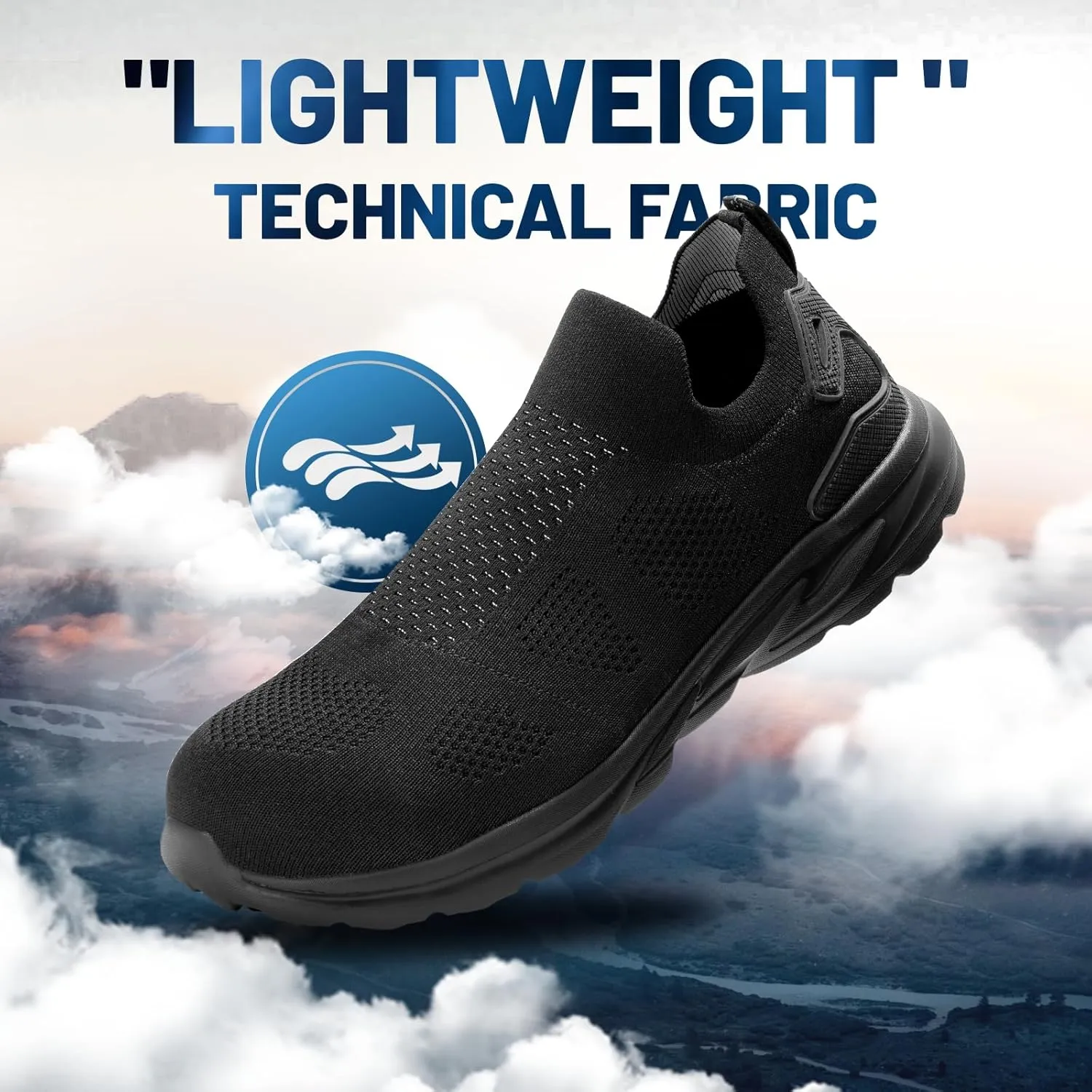 Furuian Slip On Steel Toe Safety Shoes for Men Lightweight Breathable Steel Toe Work Sneakers Comfortable Non Slip Safety Work Tennis Shoes for Men Black