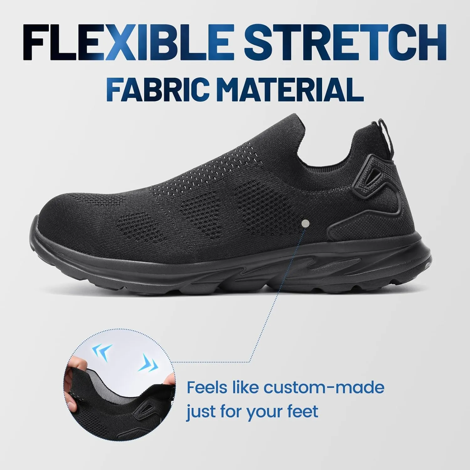 Furuian Slip On Steel Toe Safety Shoes for Men Lightweight Breathable Steel Toe Work Sneakers Comfortable Non Slip Safety Work Tennis Shoes for Men Black