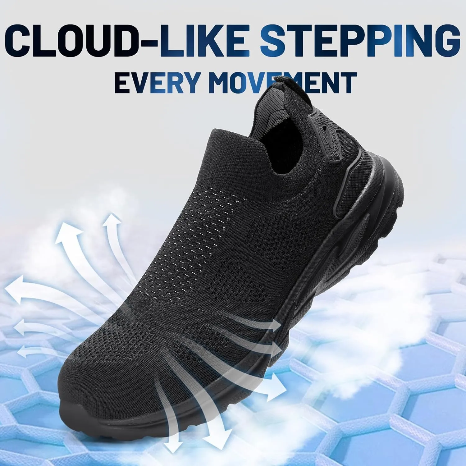 Furuian Slip On Steel Toe Safety Shoes for Men Lightweight Breathable Steel Toe Work Sneakers Comfortable Non Slip Safety Work Tennis Shoes for Men Black