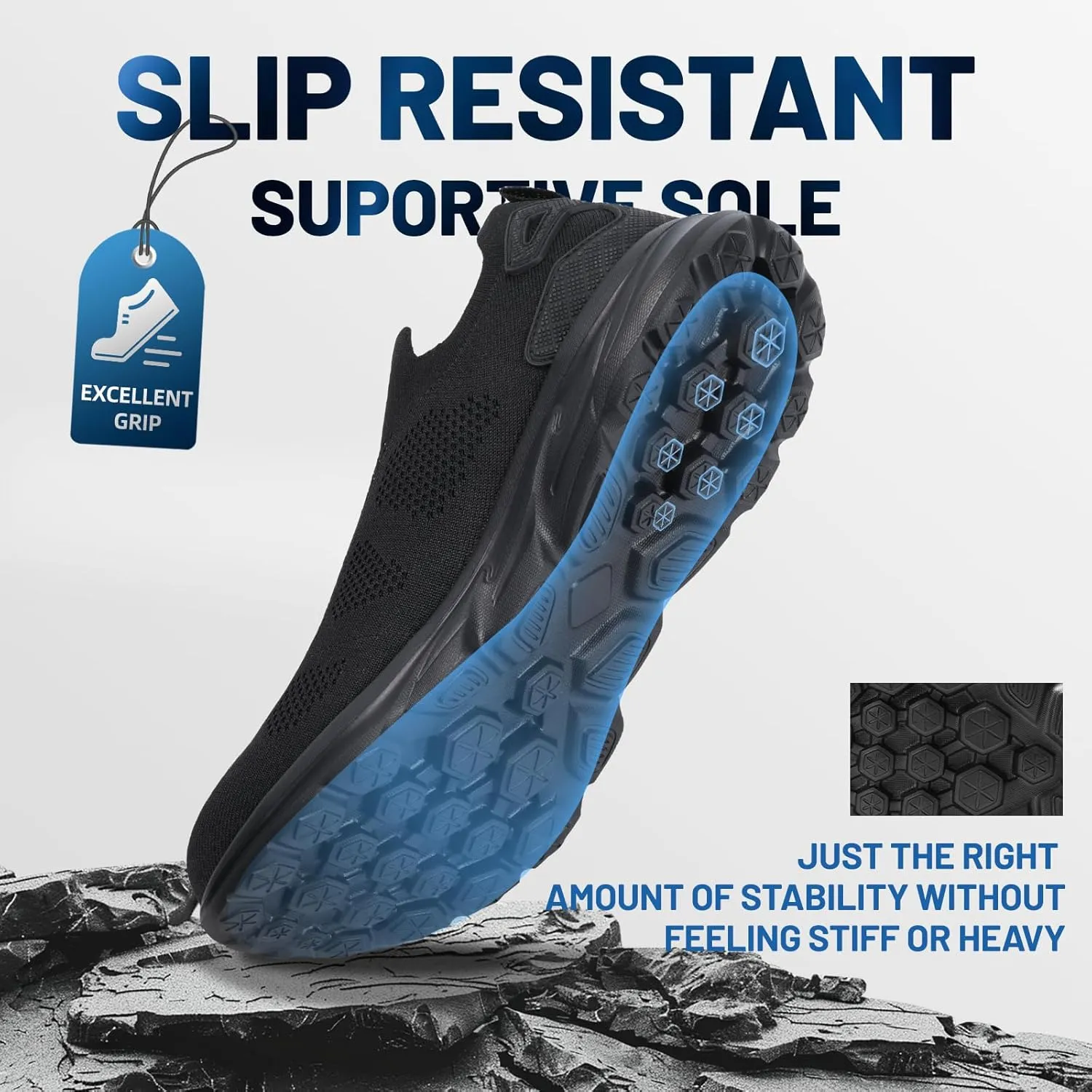 Furuian Slip On Steel Toe Safety Shoes for Men Lightweight Breathable Steel Toe Work Sneakers Comfortable Non Slip Safety Work Tennis Shoes for Men Black