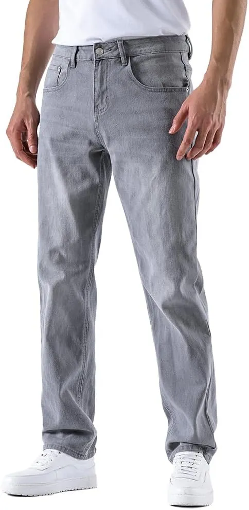 GAIAKOU Men's Baggy Slim Fit Stretch Work Jeans - Straight Loose Blue Elastic