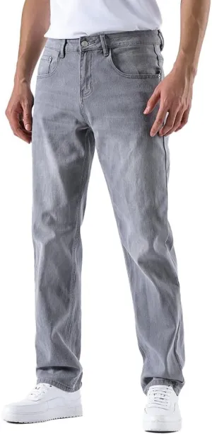 GAIAKOU Men's Baggy Slim Fit Stretch Work Jeans - Straight Loose Blue Elastic