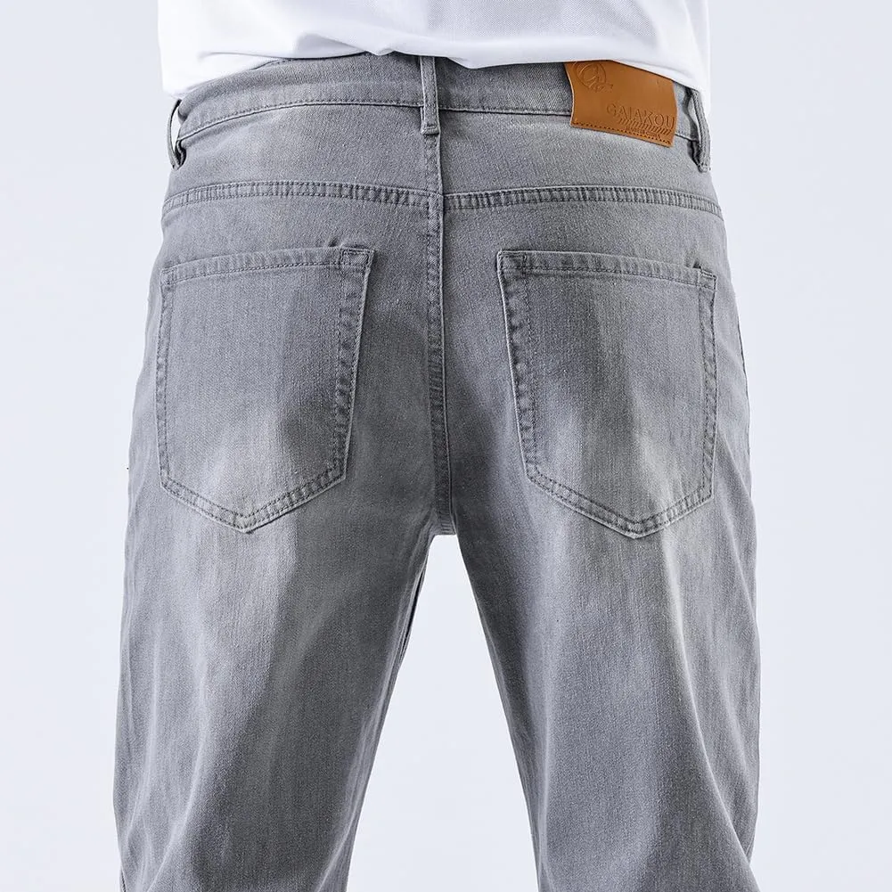 GAIAKOU Men's Baggy Slim Fit Stretch Work Jeans - Straight Loose Blue Elastic