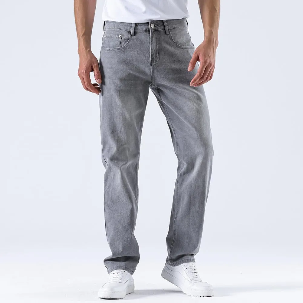 GAIAKOU Men's Baggy Slim Fit Stretch Work Jeans - Straight Loose Blue Elastic