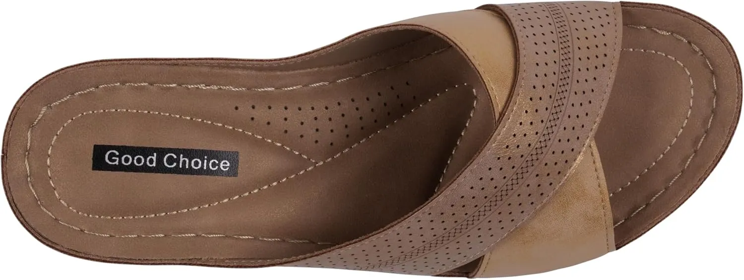 G.C. Shoes Comfortable Slide on cross strap platform wedge