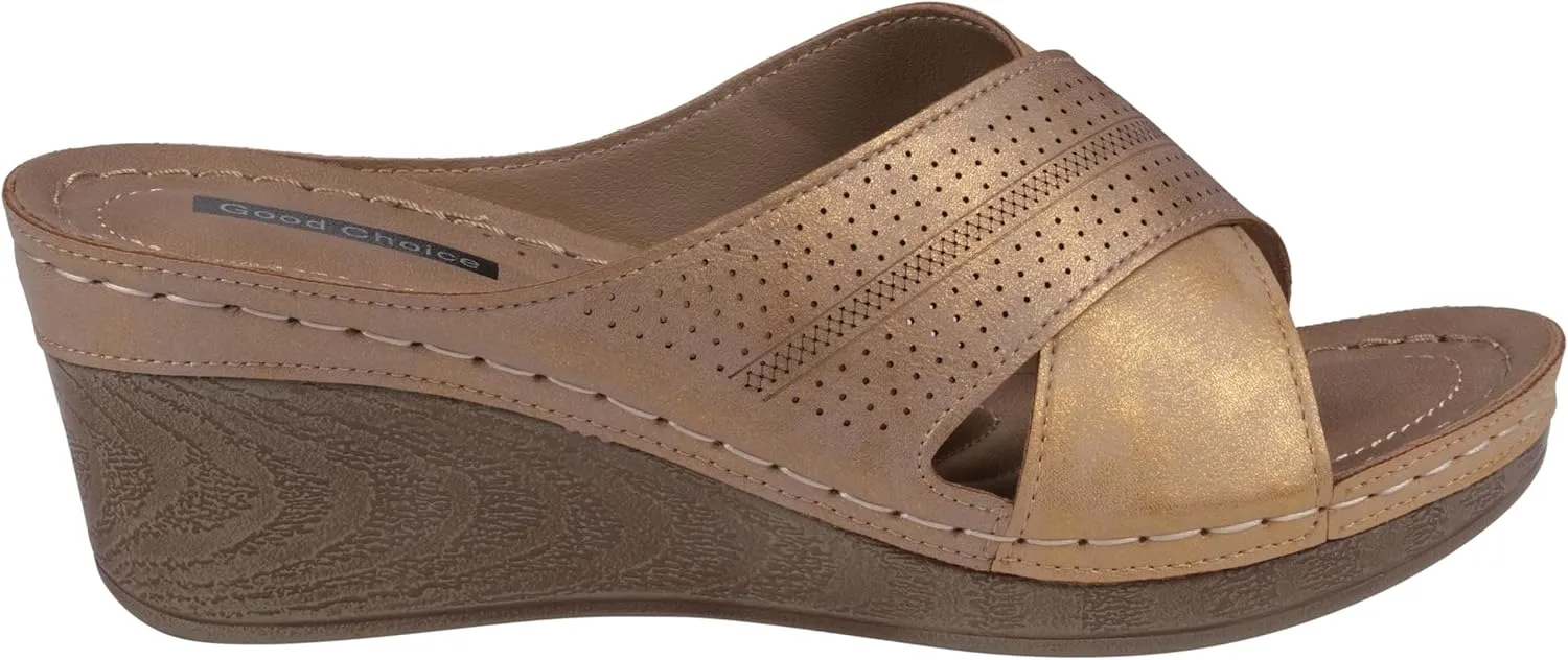 G.C. Shoes Comfortable Slide on cross strap platform wedge