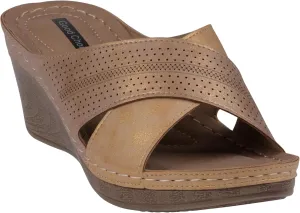 G.C. Shoes Comfortable Slide on cross strap platform wedge