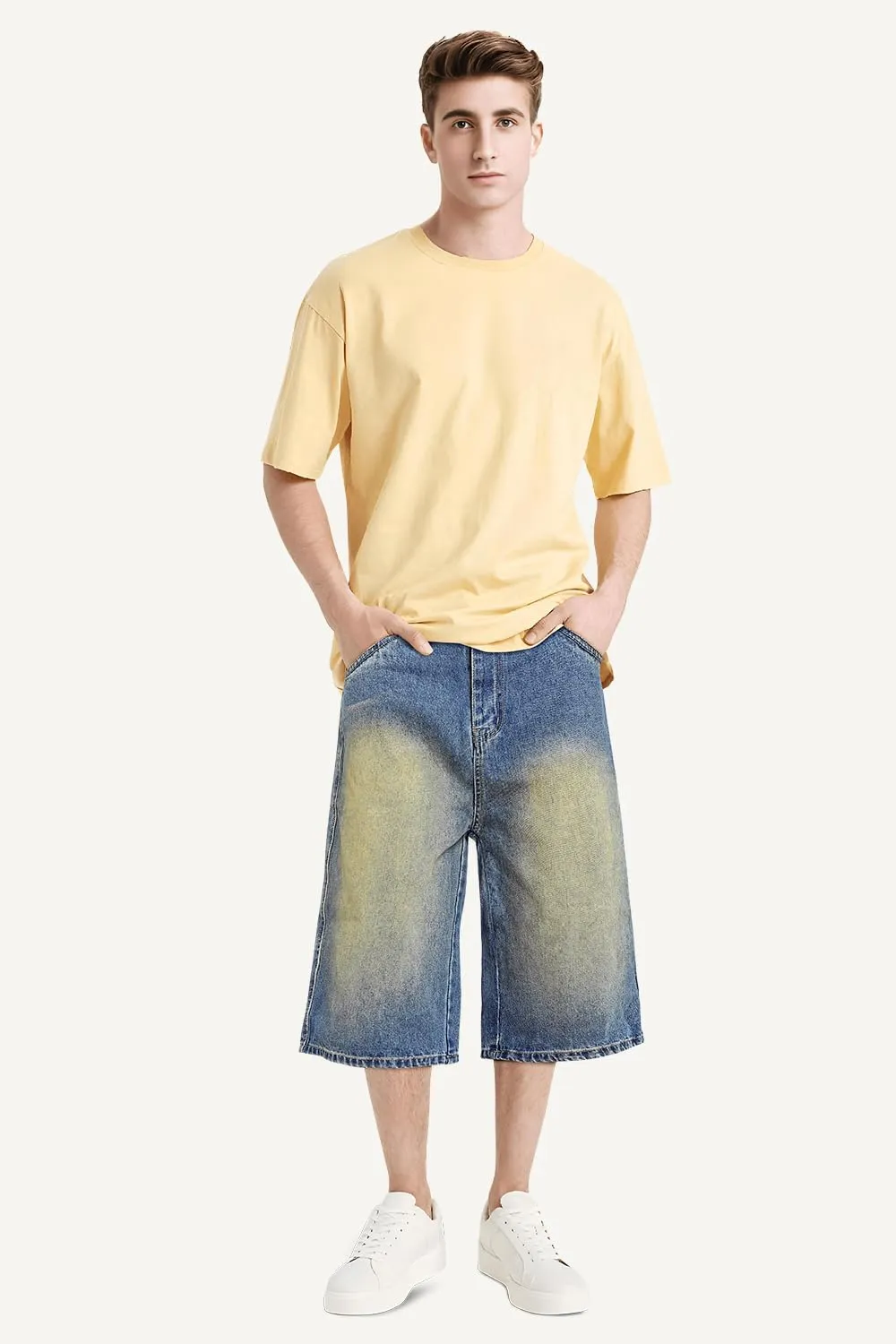 GINGTTO Mens Baggy Jean Shorts Loose Fit Long Denim Shorts Below Knee 15 Inch Inseam
