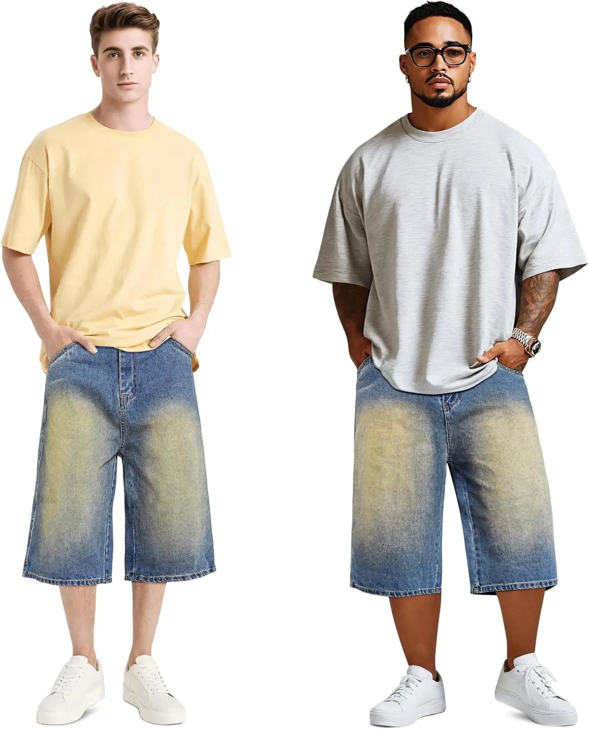 GINGTTO Mens Baggy Jean Shorts Loose Fit Long Denim Shorts Below Knee 15 Inch Inseam