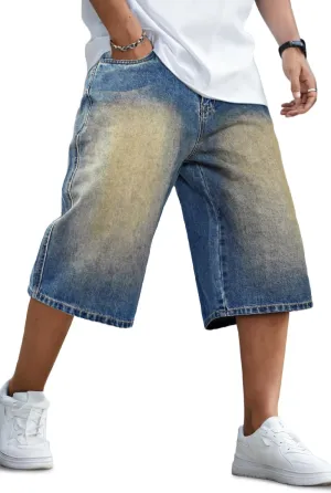 GINGTTO Mens Baggy Jean Shorts Loose Fit Long Denim Shorts Below Knee 15 Inch Inseam