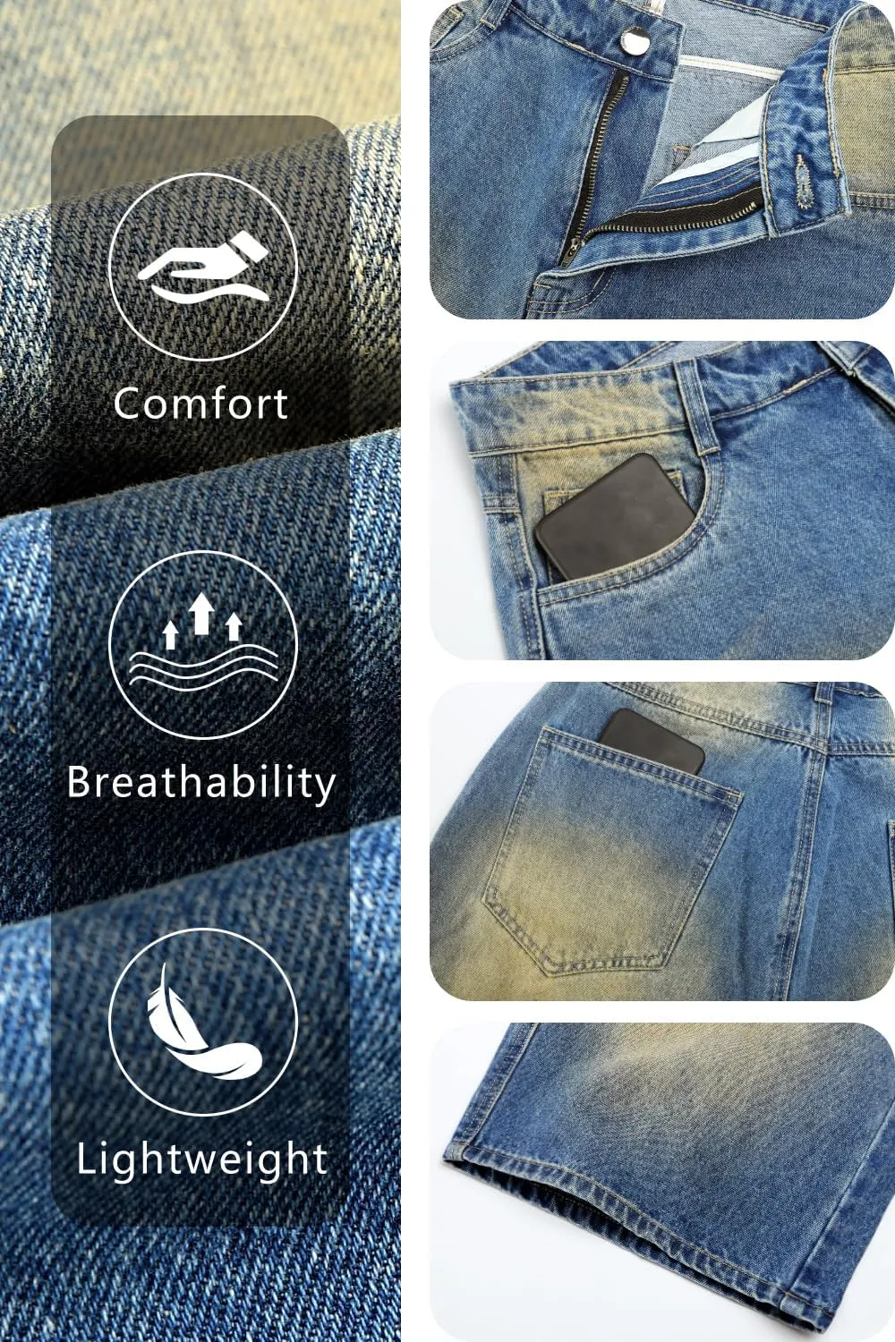 GINGTTO Mens Baggy Jean Shorts Loose Fit Long Denim Shorts Below Knee 15 Inch Inseam