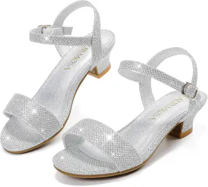 Girls Sandals Low Heels Girls Dress Shoes in Wedding Party Summer Open Toe Ankle Strap for Little Big Kids Toddler