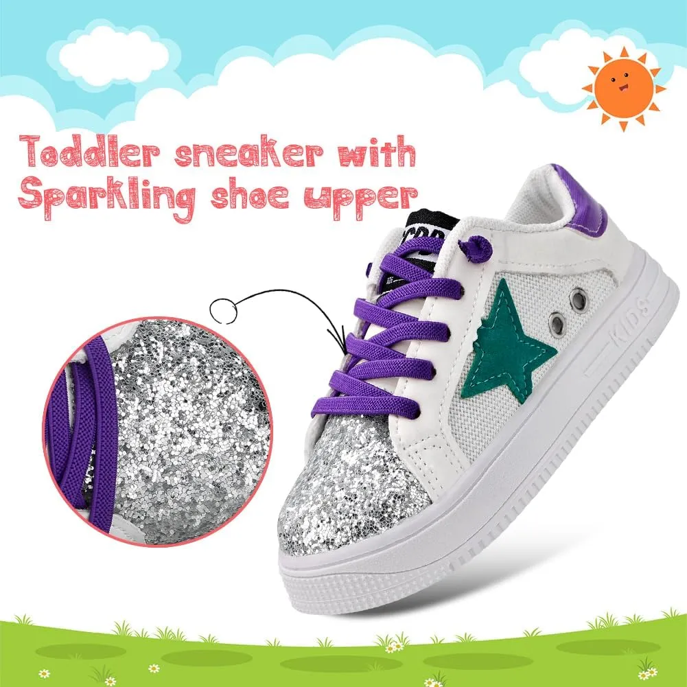 Girls Sneakers Glitter Tennis Shoes Lightweight Non-Slip Running Walking Shoes for Toddler/Little Kid/Big Kid