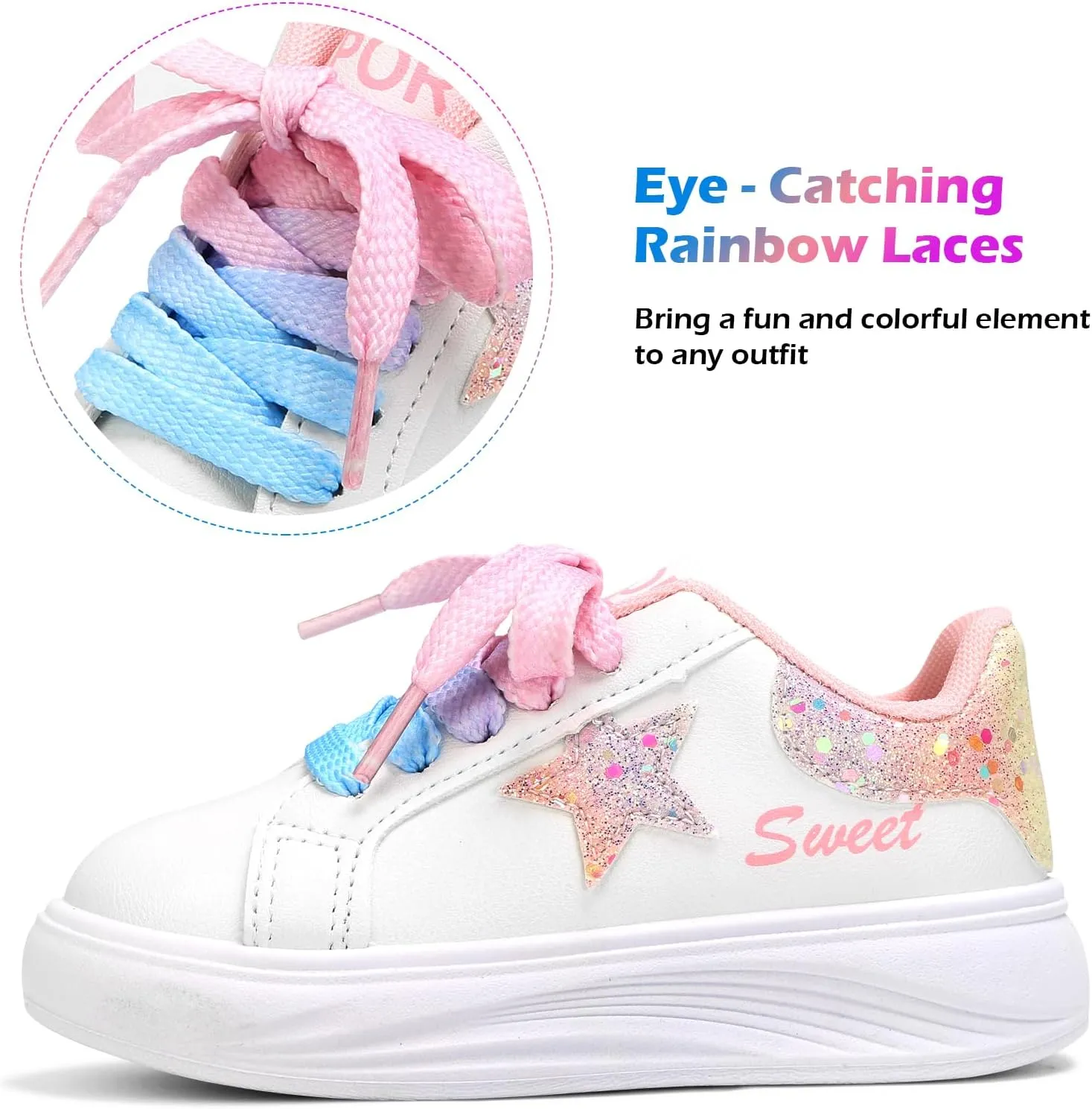 Girls Sneakers Glitter Tennis Shoes Lightweight Non-Slip Running Walking Shoes for Toddler/Little Kid/Big Kid