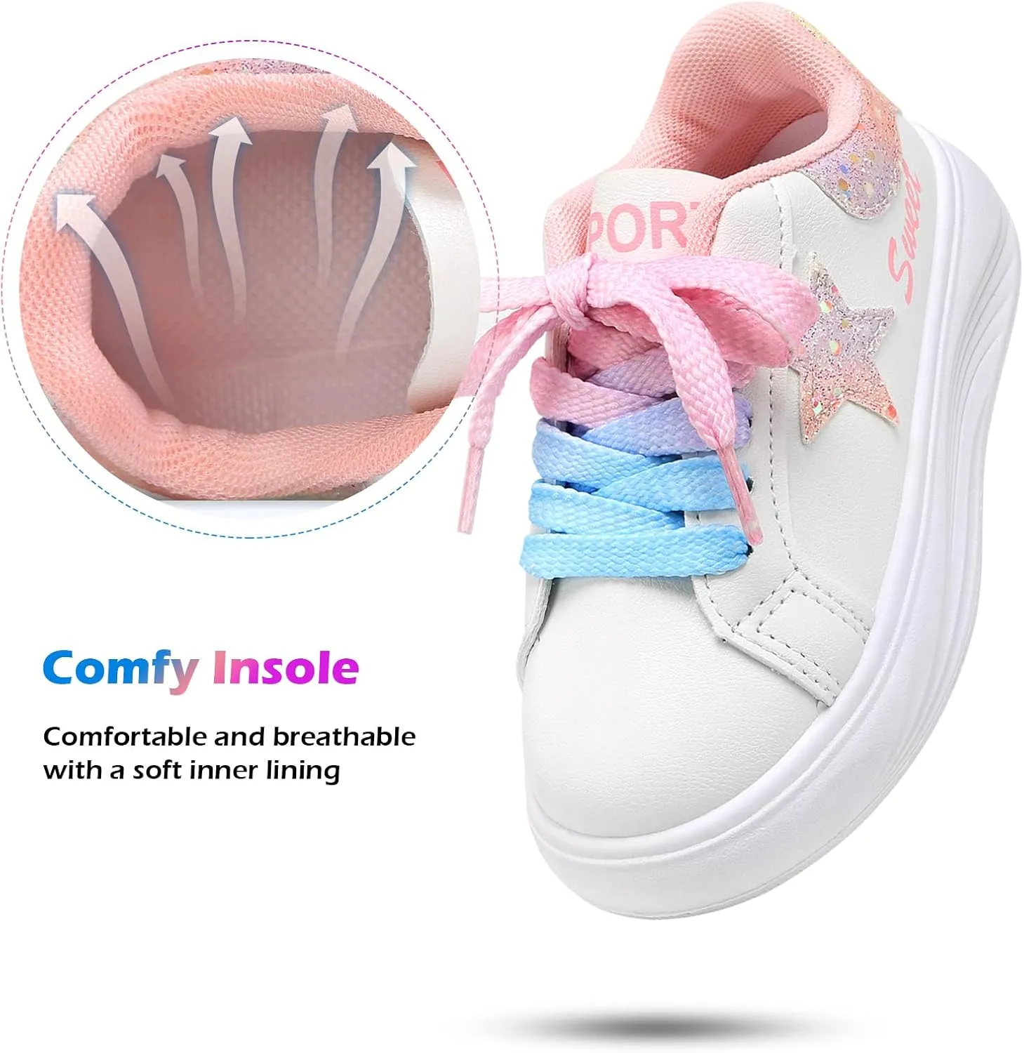 Girls Sneakers Glitter Tennis Shoes Lightweight Non-Slip Running Walking Shoes for Toddler/Little Kid/Big Kid