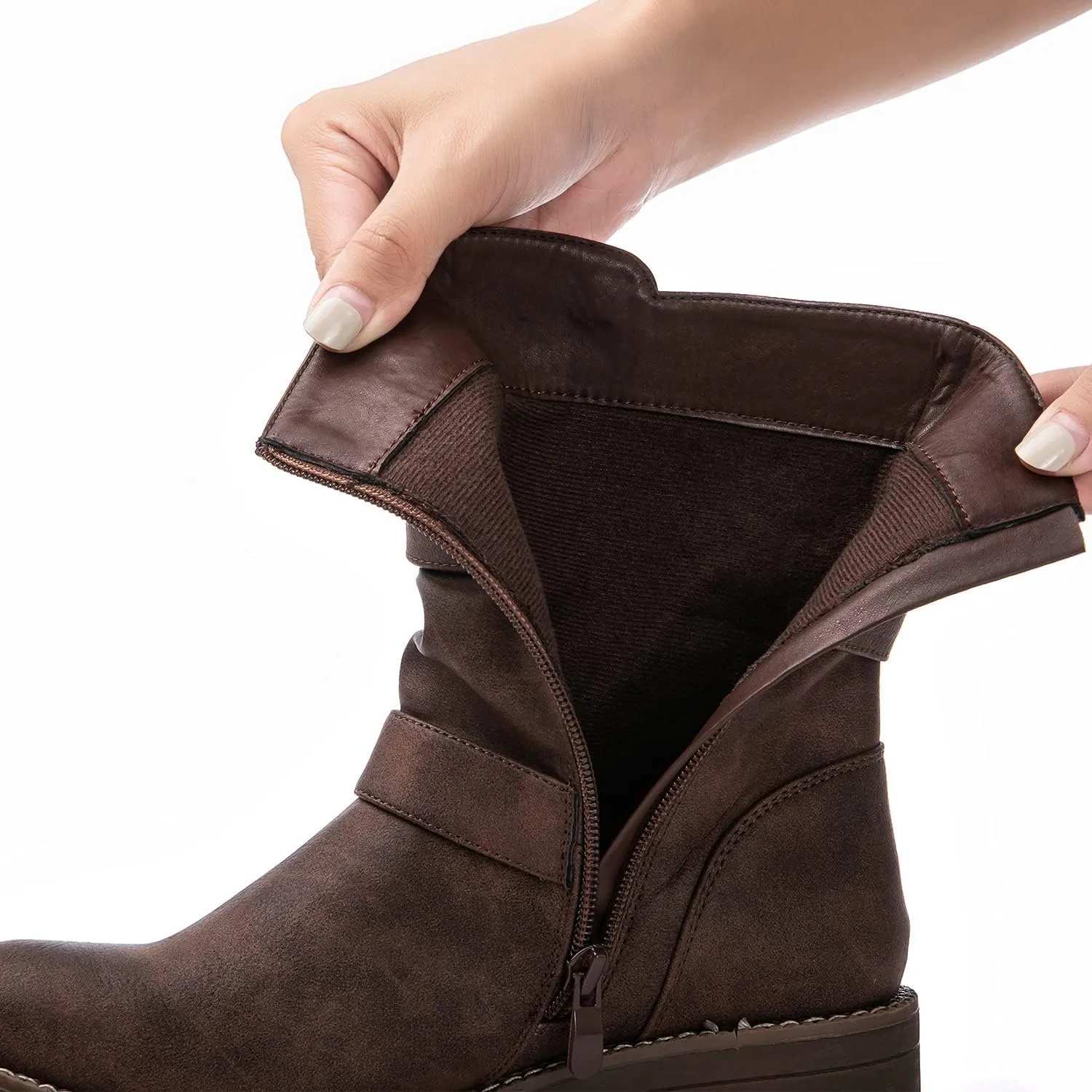 GLOBALWIN Fashion Ankle Boots For Women Women's Biker Boots Low Heel Motorcycle Boots