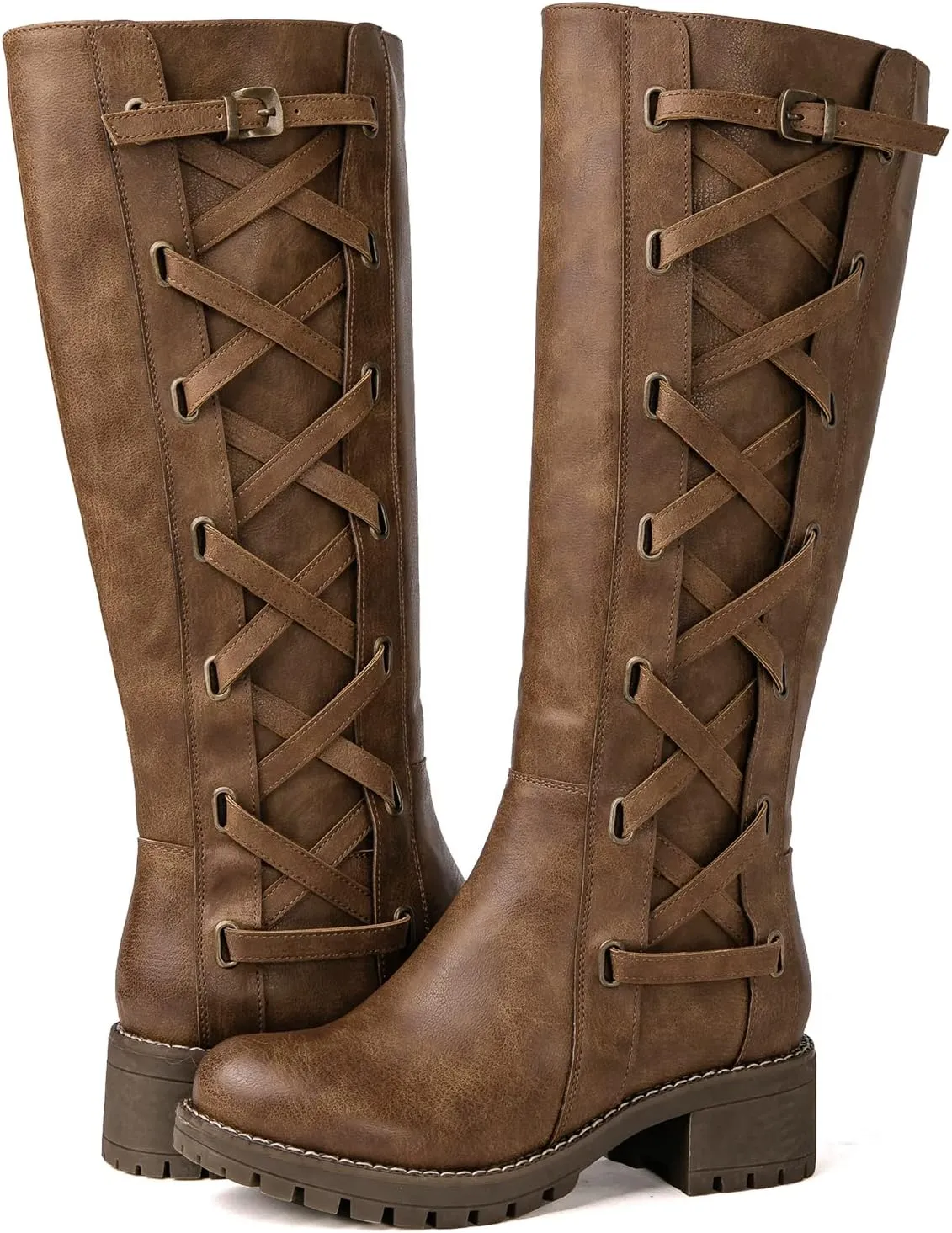 GLOBALWIN Women's Boots Back Lace Up Fall Winter Fashion Knee High Boots For Women