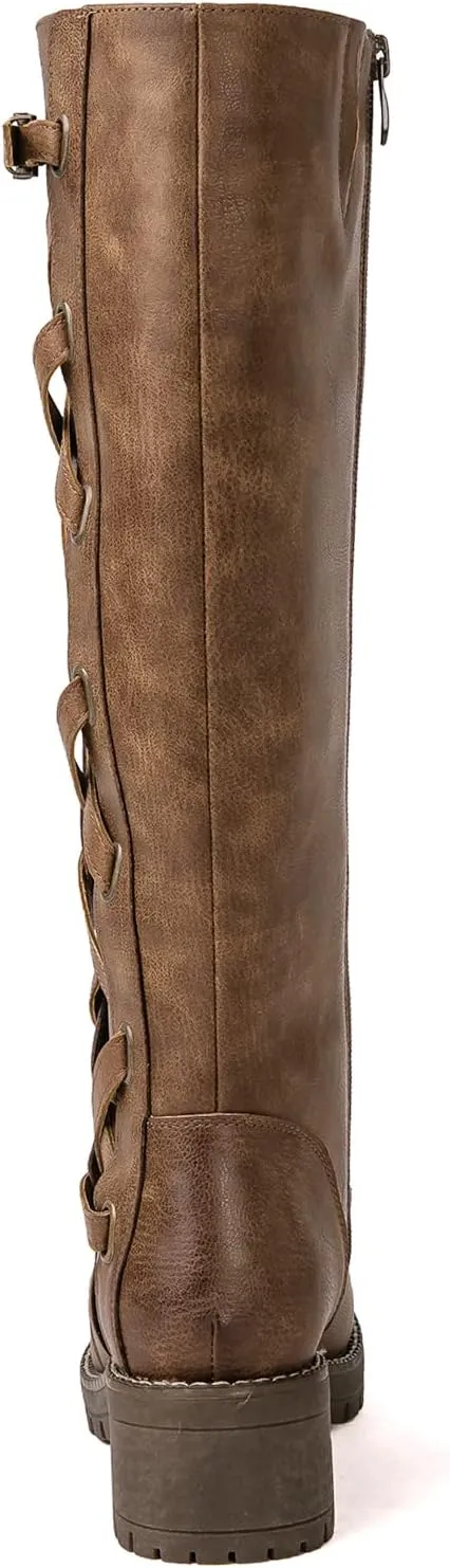 GLOBALWIN Women's Boots Back Lace Up Fall Winter Fashion Knee High Boots For Women