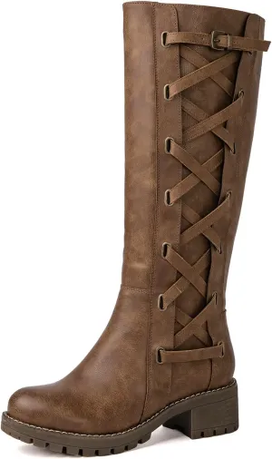 GLOBALWIN Women's Boots Back Lace Up Fall Winter Fashion Knee High Boots For Women
