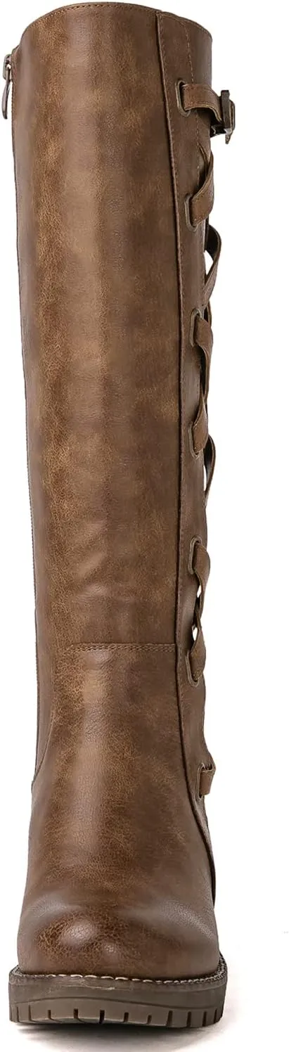 GLOBALWIN Women's Boots Back Lace Up Fall Winter Fashion Knee High Boots For Women