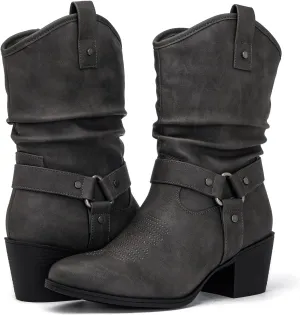 GLOBALWIN Women's Mid Calf The Western Cowgirl Boots Fashion Cowboy Boots For Women Chunky Low Heel