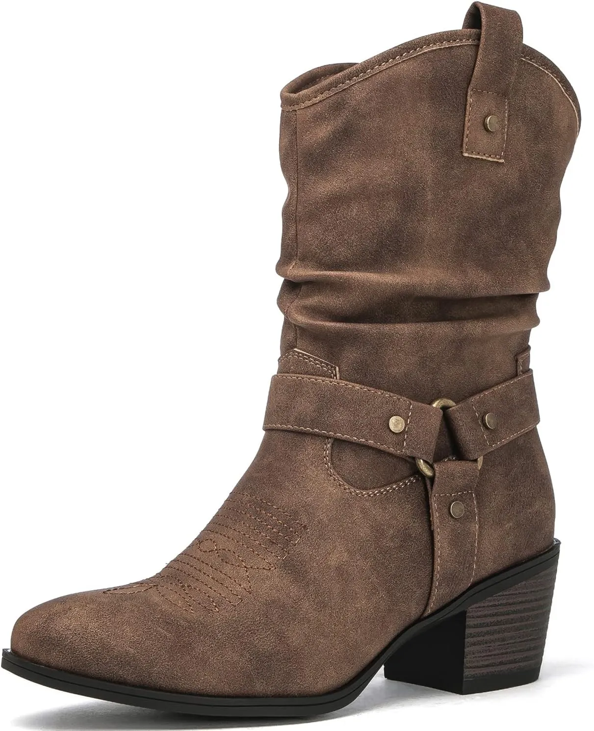 GLOBALWIN Women's Mid Calf The Western Cowgirl Boots Fashion Cowboy Boots For Women Chunky Low Heel