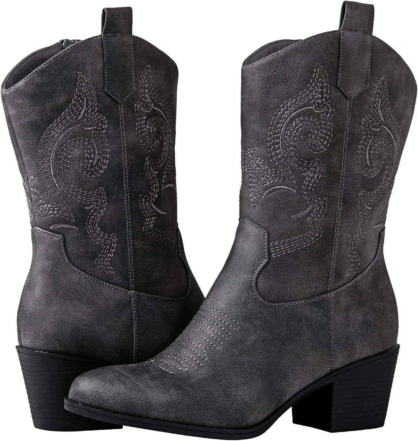 GLOBALWIN Women's Mid Calf The Western Cowgirl Boots Fashion Cowboy Boots For Women Chunky Low Heel