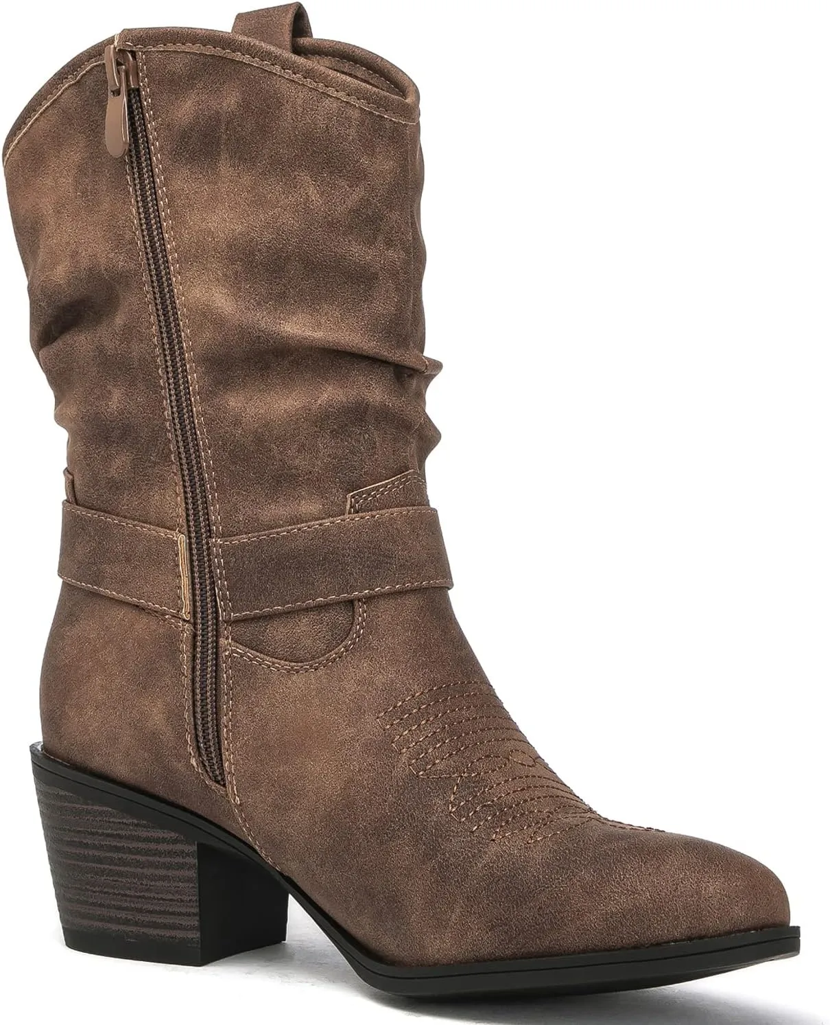 GLOBALWIN Women's Mid Calf The Western Cowgirl Boots Fashion Cowboy Boots For Women Chunky Low Heel