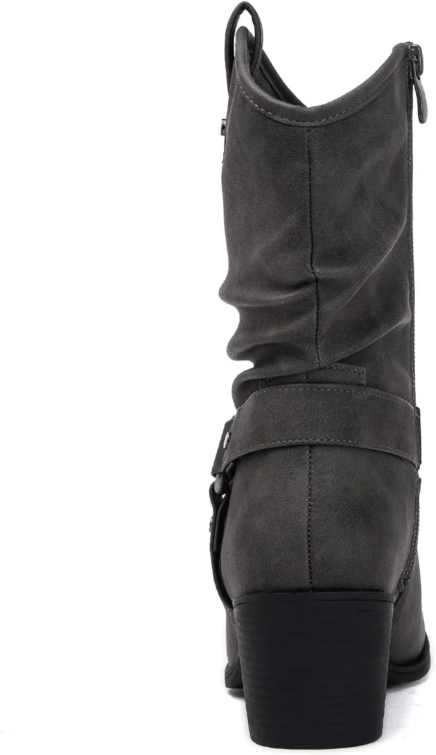 GLOBALWIN Women's Mid Calf The Western Cowgirl Boots Fashion Cowboy Boots For Women Chunky Low Heel