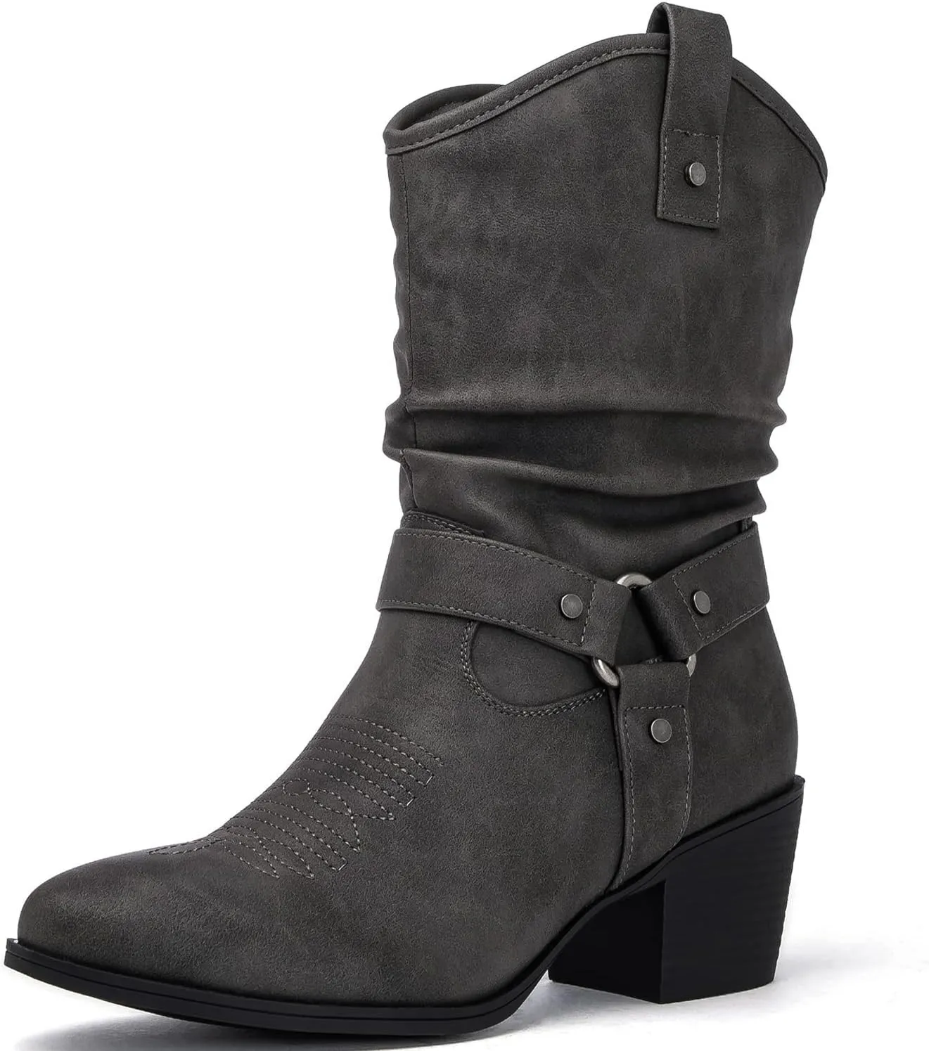 GLOBALWIN Women's Mid Calf The Western Cowgirl Boots Fashion Cowboy Boots For Women Chunky Low Heel