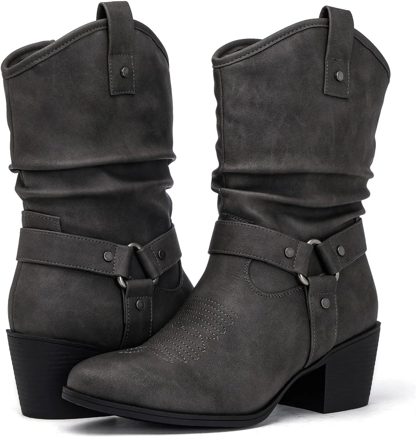 GLOBALWIN Women's Mid Calf The Western Cowgirl Boots Fashion Cowboy Boots For Women Chunky Low Heel