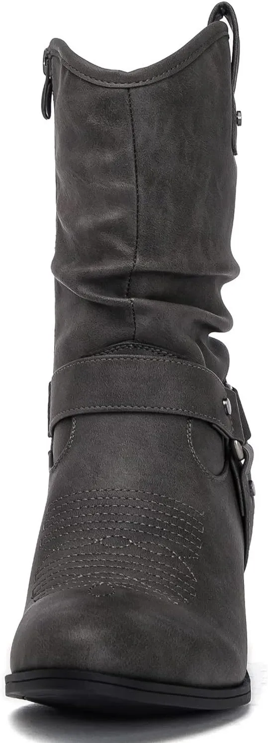 GLOBALWIN Women's Mid Calf The Western Cowgirl Boots Fashion Cowboy Boots For Women Chunky Low Heel