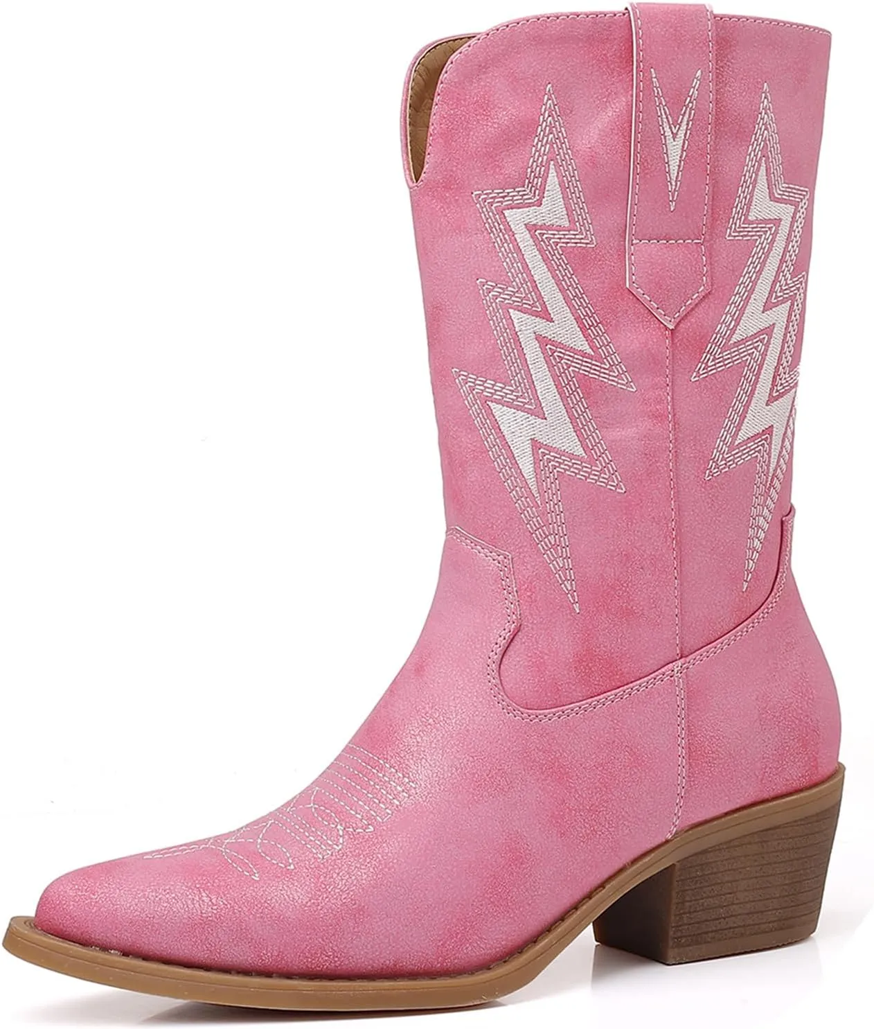 GLOBALWIN Women's Mid Calf Western Cowboy Cowgirl Pointed Toe Boots With Chunky Low Heels