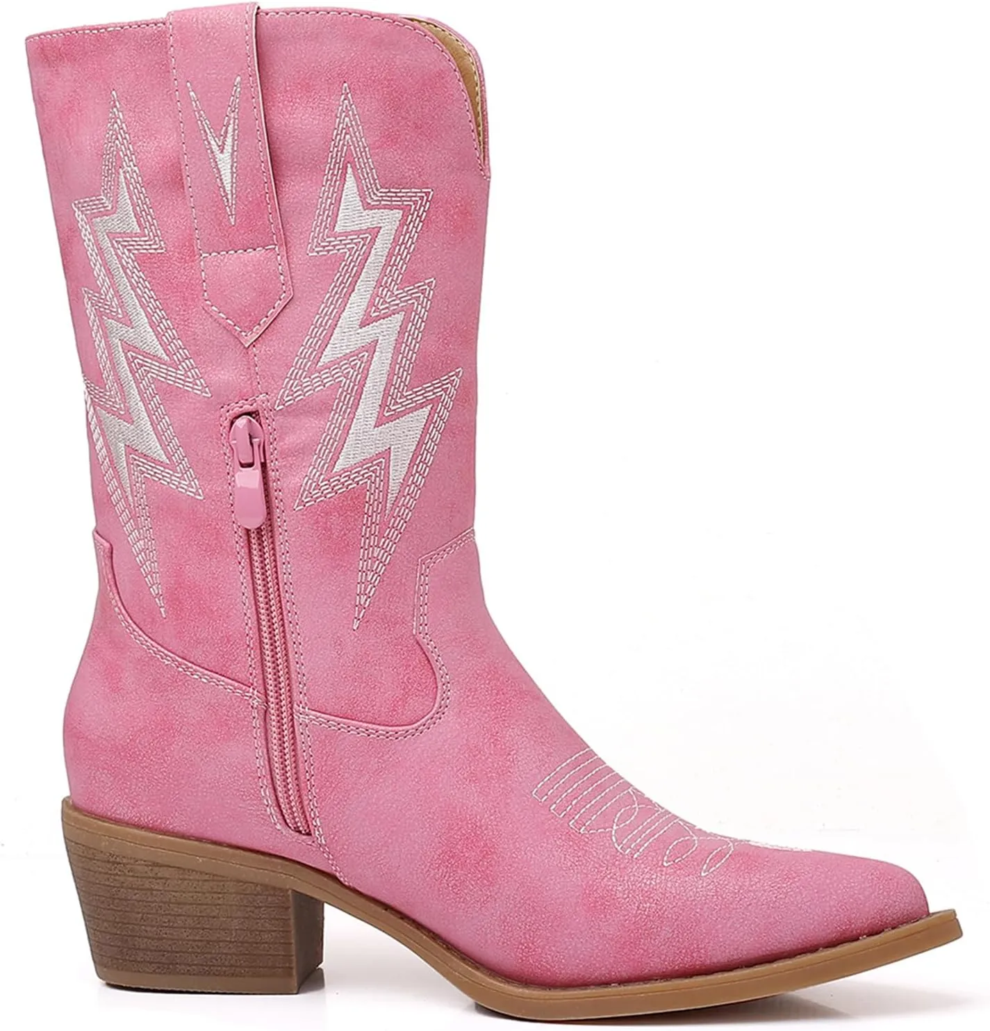 GLOBALWIN Women's Mid Calf Western Cowboy Cowgirl Pointed Toe Boots With Chunky Low Heels