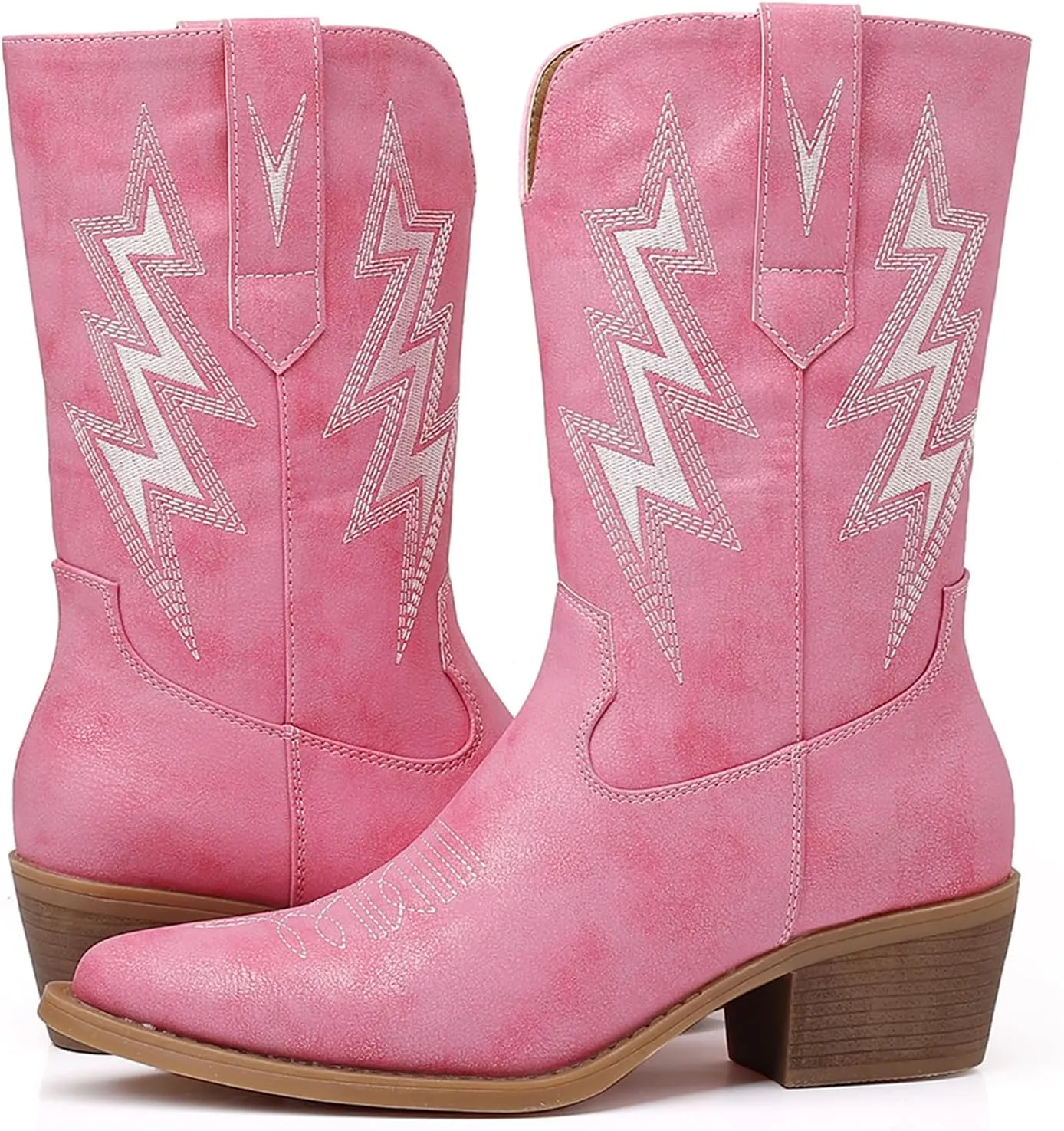 GLOBALWIN Women's Mid Calf Western Cowboy Cowgirl Pointed Toe Boots With Chunky Low Heels