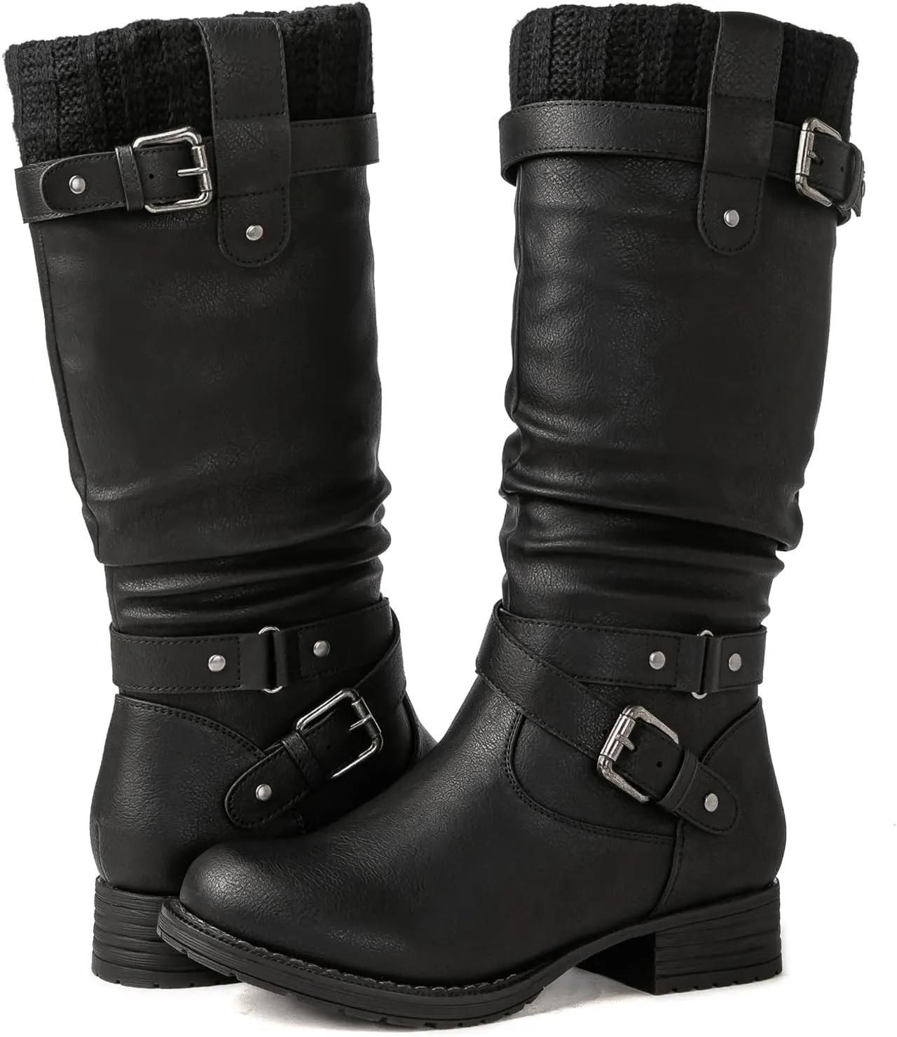 GLOBALWIN Women's Motorcycle Boots Mid Calf Boots Low Heels