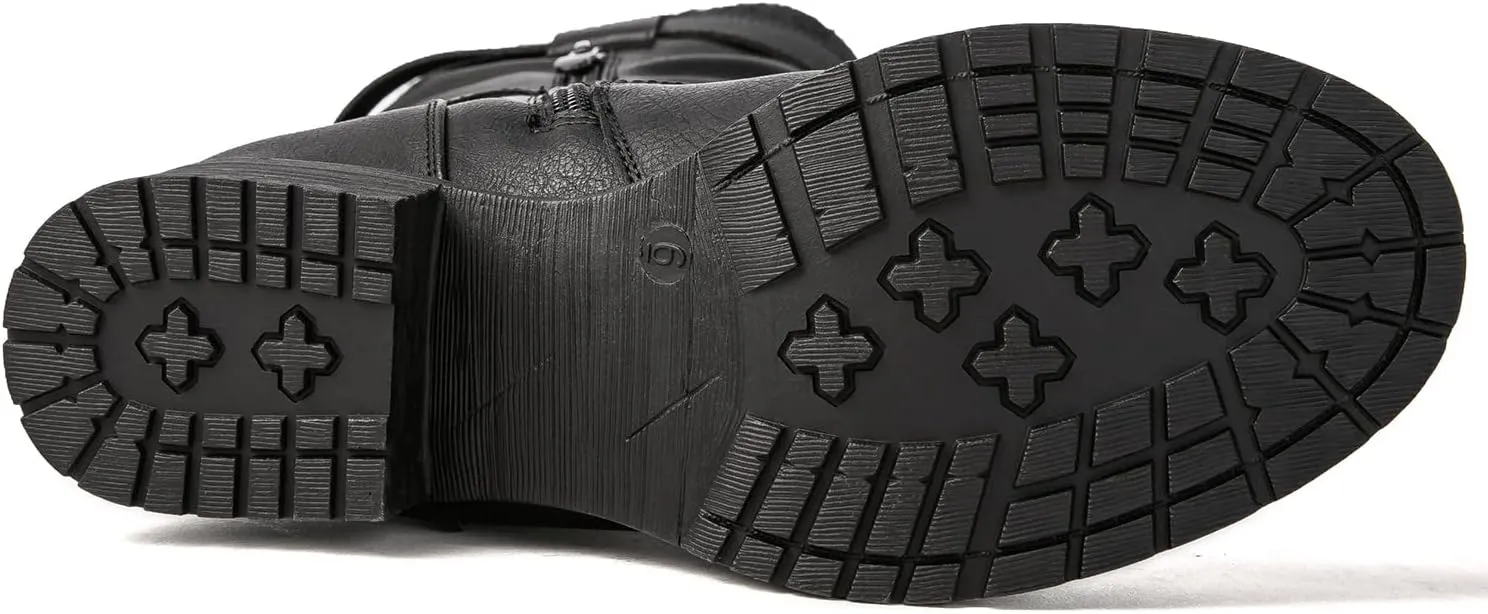 GLOBALWIN Women's Motorcycle Boots Mid Calf Boots Low Heels